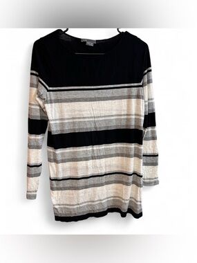 Vince Black, Gray & Cream Striped Long Sleeve Tee